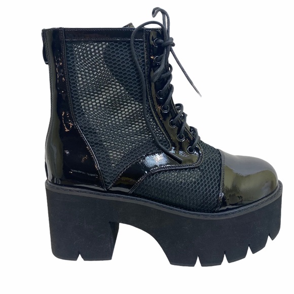 Shoes - She&in Black Mesh Patent Leather Platform Boots